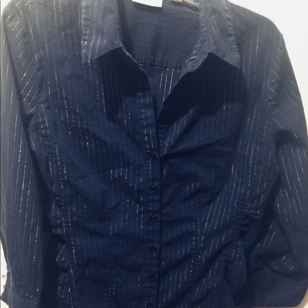 New York & Company Navy Button-Up Dress Shirt